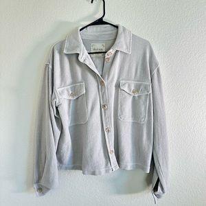Thick Ribbed Light Gray Button Up Top
